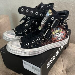 Converse Black High-Tops with Skull and Spikes